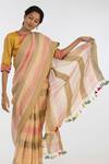 Kasturi Kundal_Multi Color Pure Linen Geometric Bhanu Woven Saree_Online_at_Aza_Fashions