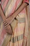 Shop_Kasturi Kundal_Multi Color Pure Linen Geometric Bhanu Woven Saree_Online_at_Aza_Fashions