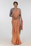 Buy_Kasturi Kundal_Orange Pure Linen Archana Geometric Woven Saree_at_Aza_Fashions