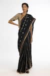 Buy_Kasturi Kundal_Black Jamdani, Pure Linen Geometric Mithila Woven Saree_at_Aza_Fashions