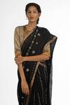 Kasturi Kundal_Black Jamdani, Pure Linen Geometric Mithila Woven Saree_Online_at_Aza_Fashions