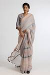 Buy_Kasturi Kundal_Pink Pure Linen Geometric Kajol Woven Saree_at_Aza_Fashions