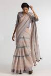 Kasturi Kundal_Pink Pure Linen Geometric Kajol Woven Saree_Online_at_Aza_Fashions
