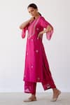 Devnaagri_Fuchsia Chanderi Embroidered Zari Keyhole Kurta Palazzo Set _Online_at_Aza_Fashions