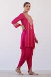 Buy_Devnaagri_Fuchsia Cotton Silk Satin And Organza Embroidered Dori Blunt Kurta Dhoti Pant Set _Online_at_Aza_Fashions