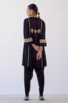 Shop Devnaagri Black Cotton Silk Satin And Organza Dori Blunt V Embroidered Kurta Dhoti Pant Set at Aza Fashions Shop_Devnaagri_Black Cotton Silk Satin And Organza Dori Blunt V Embroidered Kurta Dhoti Pant Set _at_Aza_Fashions