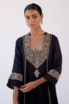 Shop Devnaagri Black Cotton Silk Satin And Organza Dori Blunt V Embroidered Kurta Dhoti Pant Set Online at Aza Fashions Shop_Devnaagri_Black Cotton Silk Satin And Organza Dori Blunt V Embroidered Kurta Dhoti Pant Set _Online_at_Aza_Fashions