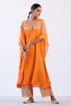 Devnaagri_Orange Muslin And Shantoon Embroidered Dori V Neck Kaftan & Palazzo Set _Online_at_Aza_Fashions