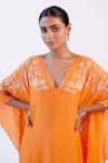 Buy_Devnaagri_Orange Muslin And Shantoon Embroidered Dori V Neck Kaftan & Palazzo Set _Online_at_Aza_Fashions