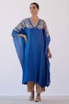 Buy_Devnaagri_Blue Muslin And Shantoon Embroidered Dori V Neck Kaftan & Palazzo Set _at_Aza_Fashions