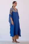 Devnaagri_Blue Muslin And Shantoon Embroidered Dori V Neck Kaftan & Palazzo Set _Online_at_Aza_Fashions