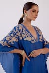 Shop_Devnaagri_Blue Muslin And Shantoon Embroidered Dori V Neck Kaftan & Palazzo Set _Online_at_Aza_Fashions