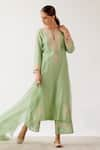 Buy_Devnaagri_Green Chanderi Embroidered Dori Notched Kurta Palazzo Set _at_Aza_Fashions