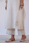 Devnaagri_Ivory Chanderi Embroidered Dori Notched Kurta Palazzo Set _at_Aza_Fashions