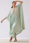 Buy_Devnaagri_Green Muslin Embroidered Dori V Neck Kaftan And Palazzo Set _Online_at_Aza_Fashions