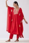 Buy_Devnaagri_Red Muslin Embroidered Dori V Neck Kaftan And Palazzo Set _Online_at_Aza_Fashions