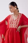 Shop_Devnaagri_Red Muslin Embroidered Dori V Neck Kaftan And Palazzo Set _Online_at_Aza_Fashions