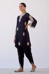 Buy_Devnaagri_Black Cotton Silk And Organza Embroidered Floral Notched Kurta Dhoti Pant Set _Online_at_Aza_Fashions