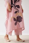 Buy_Devnaagri_Pink Chanderi And Shantoon Hand Painted Floral Blunt V Neck Kaftan & Palazzo Set _Online_at_Aza_Fashions