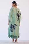 Shop_Devnaagri_Green Chanderi And Shantoon Hand Painted Floral Blunt V Neck Kaftan & Palazzo Set _at_Aza_Fashions