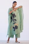 Buy_Devnaagri_Green Chanderi And Shantoon Hand Painted Floral Blunt V Neck Kaftan & Palazzo Set _at_Aza_Fashions