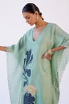 Buy_Devnaagri_Green Chanderi And Shantoon Hand Painted Floral Blunt V Neck Kaftan & Palazzo Set _Online_at_Aza_Fashions