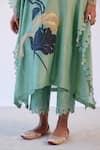 Shop_Devnaagri_Green Chanderi And Shantoon Hand Painted Floral Blunt V Neck Kaftan & Palazzo Set _Online_at_Aza_Fashions