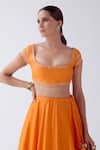 Shop_Devnaagri_Orange Chanderi Embroidered Sequins Scoop Hand Block Print Lehenga Set _at_Aza_Fashions