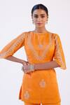 Shop_Devnaagri_Orange Linen Satin And Organza Dori, Sequins Round Embroidered Kurta Sharara Set_Online_at_Aza_Fashions