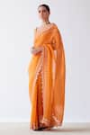 Buy_Devnaagri_Orange Silk Organza Embroidered Sequin Square Cutwork Border Saree With Blouse _Online_at_Aza_Fashions