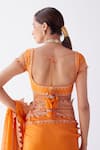 Devnaagri_Orange Silk Organza Embroidered Sequin Square Cutwork Border Saree With Blouse _Online_at_Aza_Fashions