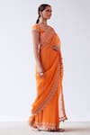 Shop_Devnaagri_Orange Silk Organza Embroidered Sequin Square Cutwork Border Saree With Blouse _Online_at_Aza_Fashions