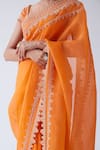 Shop_Devnaagri_Orange Silk Organza Embroidered Sequin Square Cutwork Border Saree With Blouse _at_Aza_Fashions