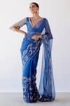 Buy_Devnaagri_Blue Silk Organza And Chanderi Embroidered Sequin Saree With Blouse For Women_Online_at_Aza_Fashions