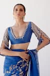 Shop_Devnaagri_Blue Silk Organza And Chanderi Embroidered Sequin Saree With Blouse For Women_Online_at_Aza_Fashions