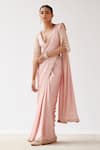 Buy_Devnaagri_Pink Silk Satin Saree With Chanderi Embroidered Blouse_Online_at_Aza_Fashions