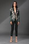 Buy_Zeefaa_Green Textured Satin Gota Patti Lapel Collar Paris Embroidered Blazer_at_Aza_Fashions