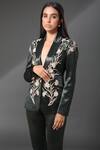 Buy_Zeefaa_Green Textured Satin Gota Patti Lapel Collar Paris Embroidered Blazer_Online_at_Aza_Fashions