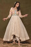 Buy_Surbhi Shah_Silver Pure Tissue Heart Scallop V Neck Embroidered Anarkali And Pant Set_at_Aza_Fashions