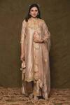 Buy_Surbhi Shah_Beige Pure Spun Silk Embroidery Sequin Round Kurta Set  _at_Aza_Fashions