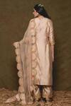 Shop_Surbhi Shah_Beige Pure Spun Silk Embroidery Sequin Round Kurta Set  _at_Aza_Fashions