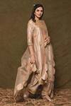 Surbhi Shah_Beige Pure Spun Silk Embroidery Sequin Round Kurta Set  _Online_at_Aza_Fashions