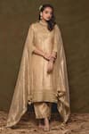 Buy_Surbhi Shah_Gold Pure Tissue Embroidery Mirror Notched Kurta Set  _Online_at_Aza_Fashions