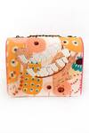 Shop_The Garnish Company_Beige Printed Calendula Bead Embellished Sling Bag _at_Aza_Fashions