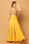 Buy_Two Sisters By Gyans_Yellow Crepe Embroidery Dori V Neck Sequin And Blouse Palazzo Set _at_Aza_Fashions