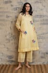 Dhaari_Yellow Embroidered Cotton Silk Dress _Online_at_Aza_Fashions