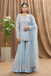 Buy_Mahima Batra_Sky Blue Kurta And Gharara Georgette Embroidered Thread Round Set  _at_Aza_Fashions