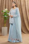 Mahima Batra_Sky Blue Kurta And Gharara Georgette Embroidered Thread Round Set  _Online_at_Aza_Fashions