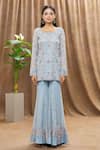 Buy_Mahima Batra_Sky Blue Kurta And Gharara Georgette Embroidered Thread Round Set  _Online_at_Aza_Fashions