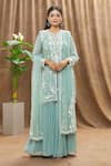 Buy_Mahima Batra_Green Kurta And Gharara Georgette Embroidered Pearl Round Floral Set  _at_Aza_Fashions